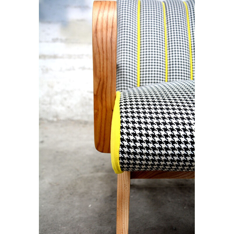 Armchair in yellow and Houndstooth fabric - 1960s