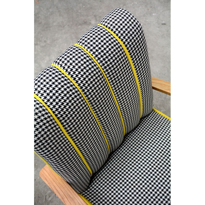 Armchair in yellow and Houndstooth fabric - 1960s