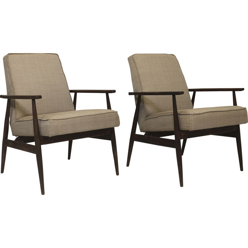 Pair of vintage armchairs 300-190 in beige fabric by Henryk Lis, 1970