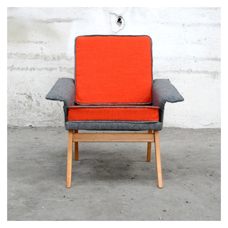 Armchair in orange and grey felt - 1960s