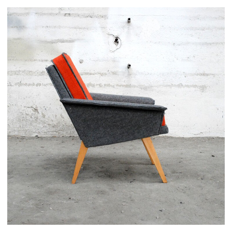 Armchair in orange and grey felt - 1960s