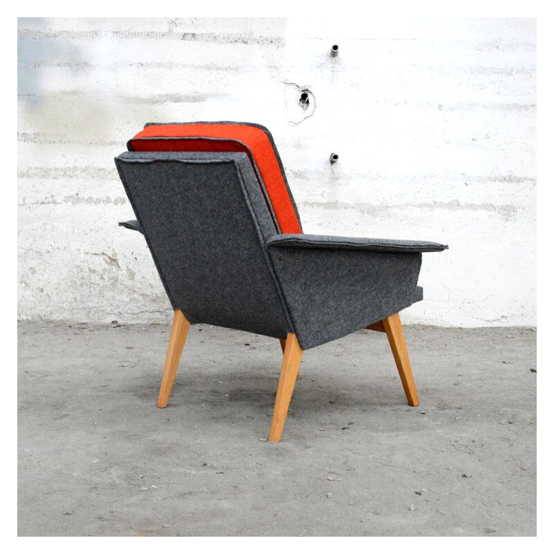 Armchair in orange and grey felt - 1960s