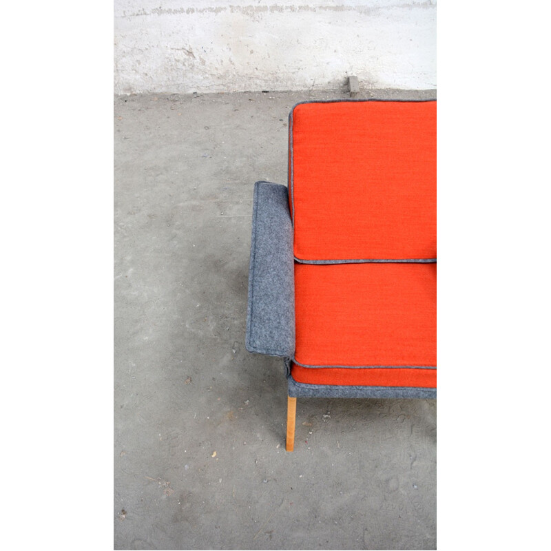 Armchair in orange and grey felt - 1960s