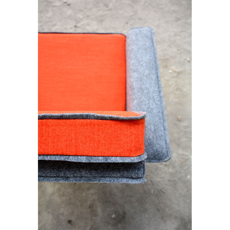 Armchair in orange and grey felt - 1960s