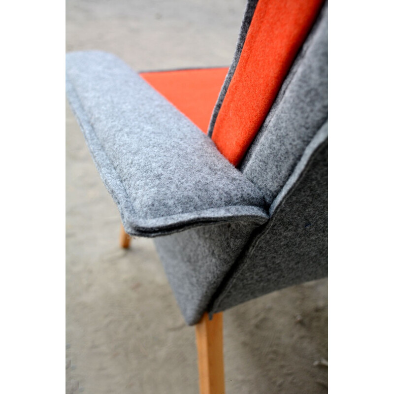 Armchair in orange and grey felt - 1960s