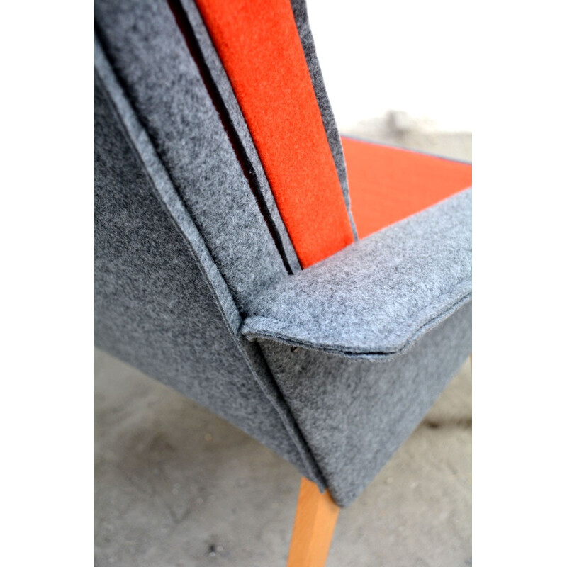 Armchair in orange and grey felt - 1960s