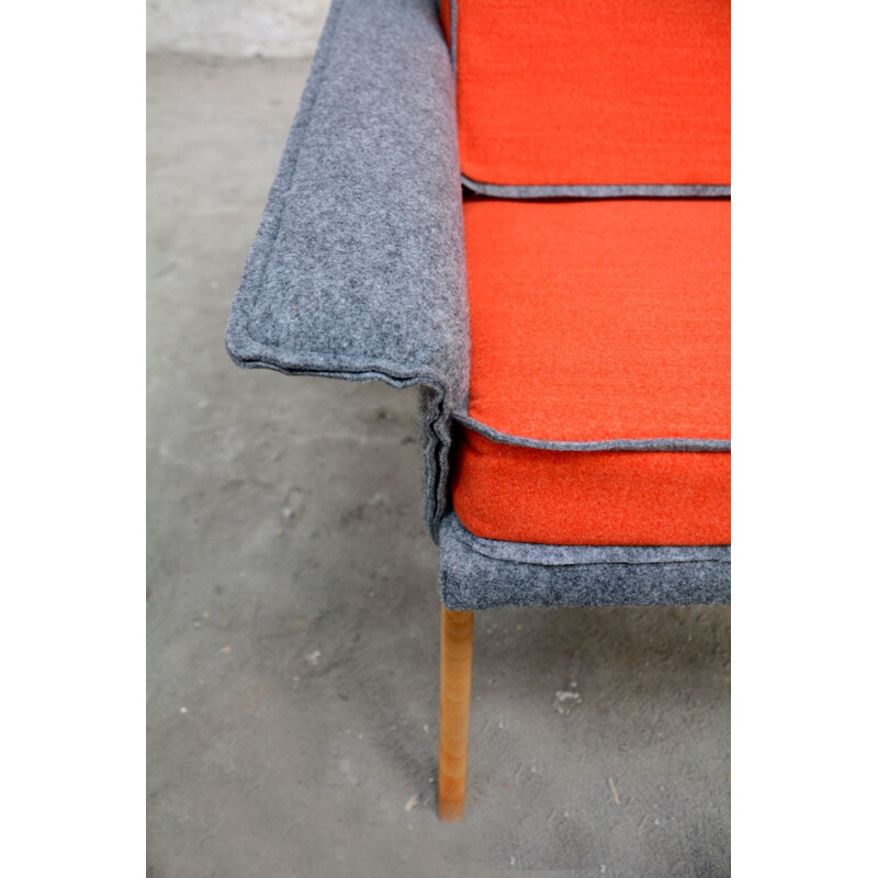 Armchair in orange and grey felt - 1960s