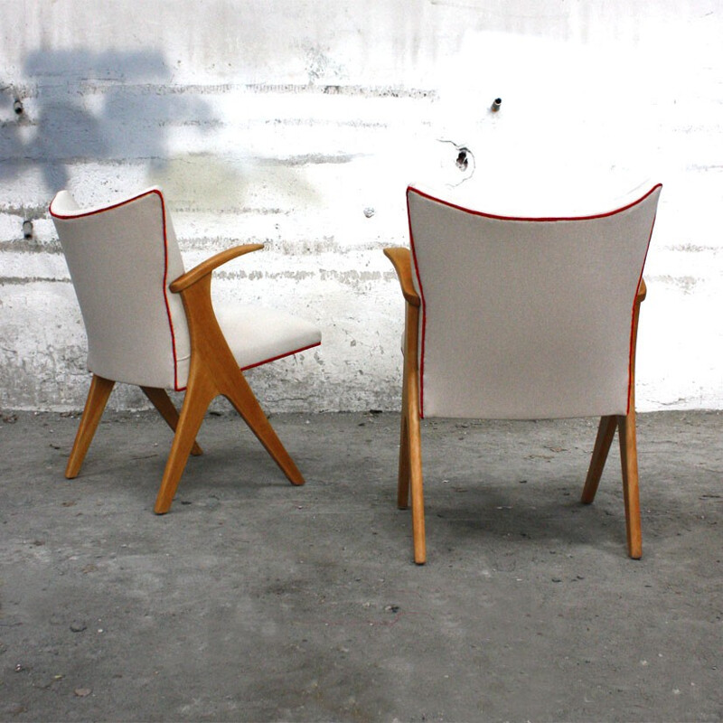 Armchair in light beige and wood - 1960s