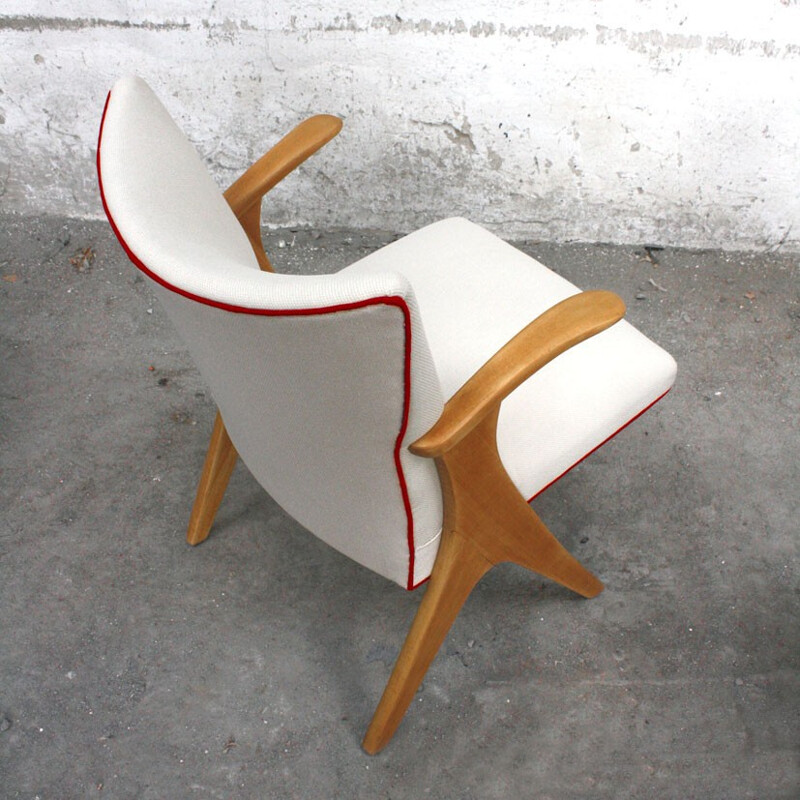 Armchair in light beige and wood - 1960s
