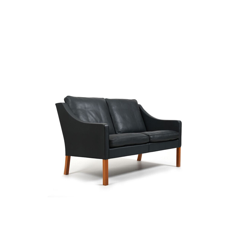 Mid century leather and teak sofa model 2208 by Børge Mogensen for Fredericia Stolefabrik, 1970s