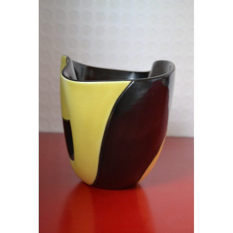 Double face vase in ceramic, Léon ELCHINGER - 1950