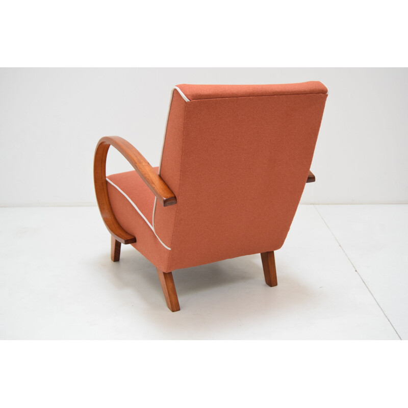 Mid-century fabric and wood armchair by Jindrich Halabala, Czechoslovakia 1950s