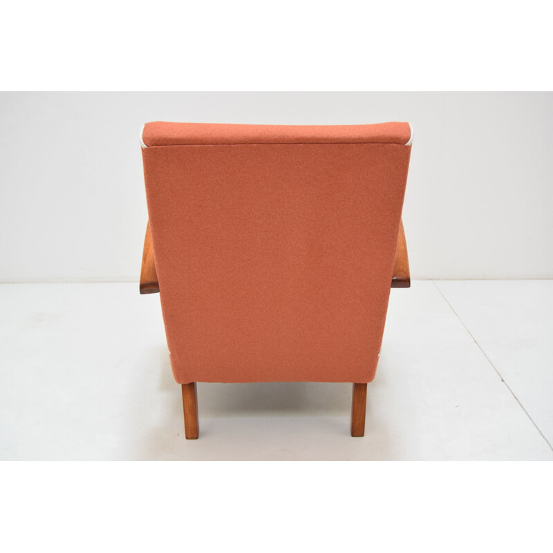 Mid-century fabric and wood armchair by Jindrich Halabala, Czechoslovakia 1950s