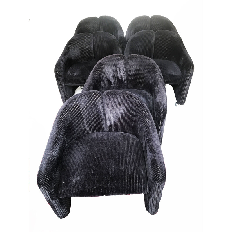 Set of 6 vintage PS142 black corduroy armchairs by Eugenio Gerli for Tecno, 1960s