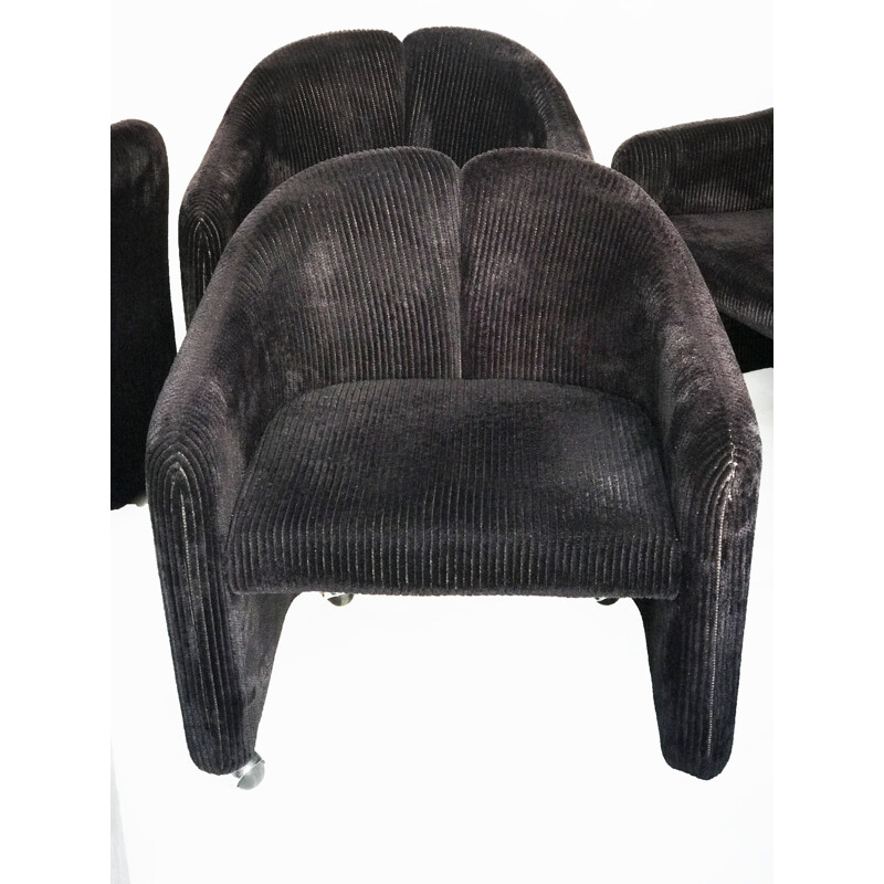 Set of 6 vintage PS142 black corduroy armchairs by Eugenio Gerli for Tecno, 1960s