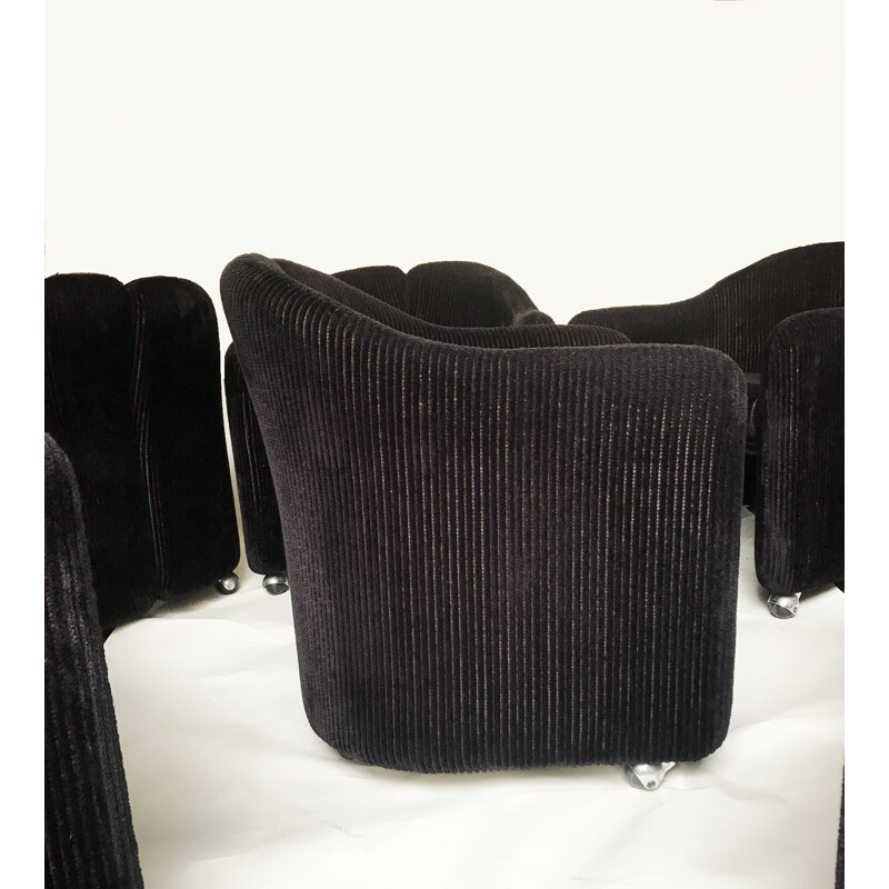 Set of 6 vintage PS142 black corduroy armchairs by Eugenio Gerli for Tecno, 1960s