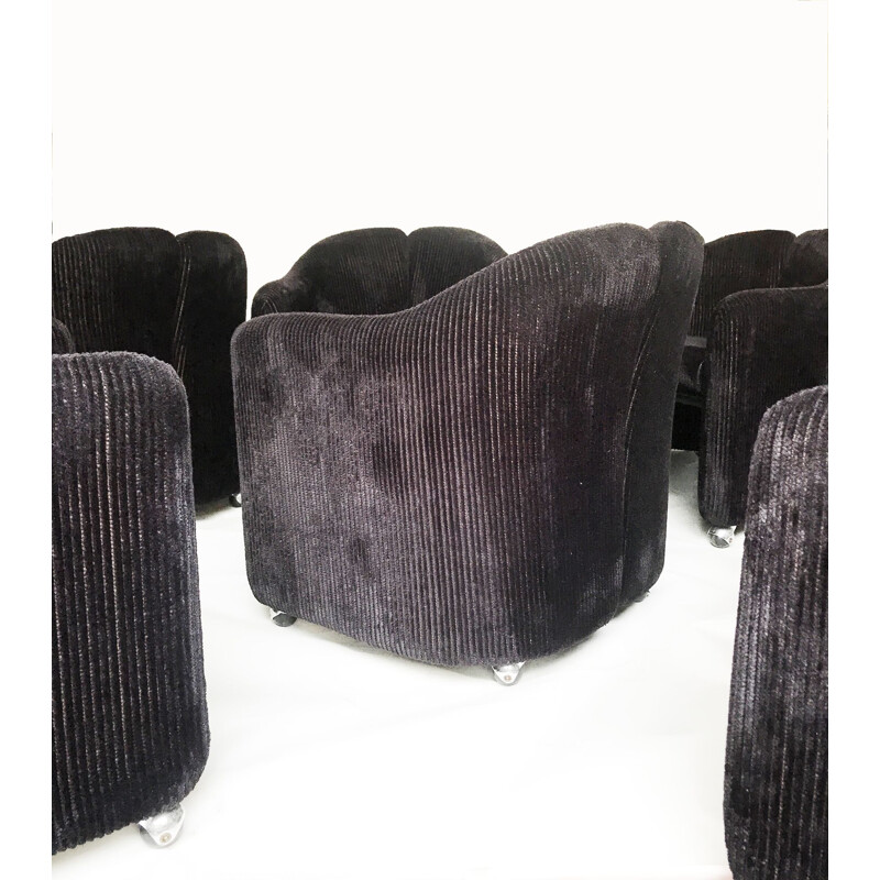 Juego de 6 sillones vintage PS142 de pana negra de Eugenio Gerli para Tecno, 1960