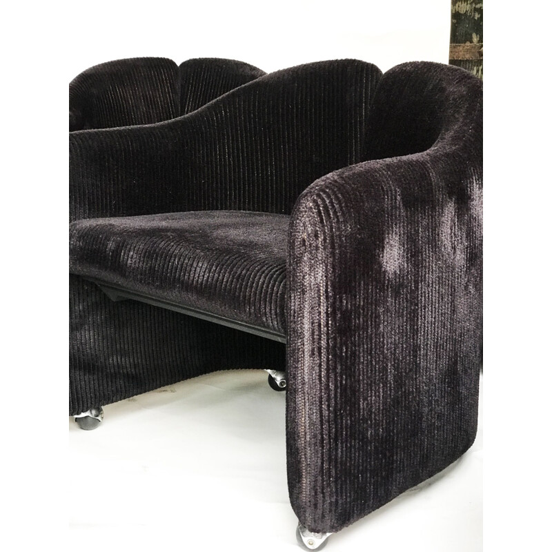 Set of 6 vintage PS142 black corduroy armchairs by Eugenio Gerli for Tecno, 1960s