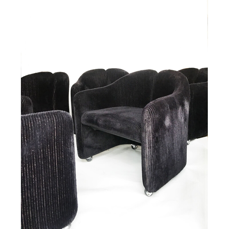 Set of 6 vintage PS142 black corduroy armchairs by Eugenio Gerli for Tecno, 1960s