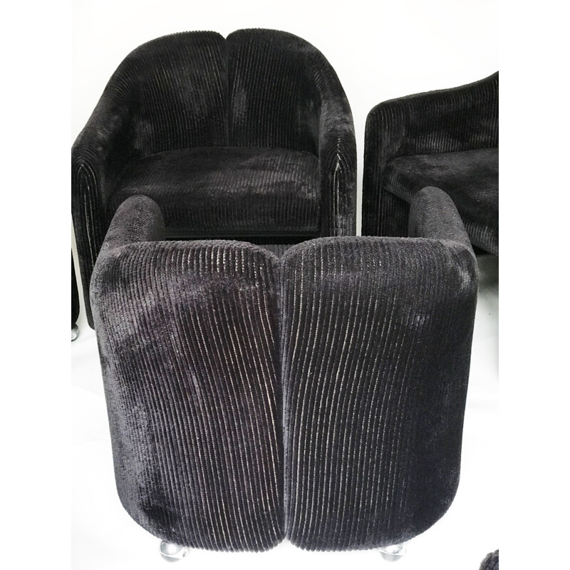 Set of 6 vintage PS142 black corduroy armchairs by Eugenio Gerli for Tecno, 1960s