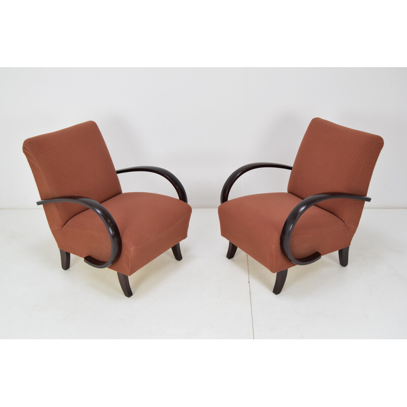 Pair of mid-century fabric and wood armchairs by Jindrich Halabala, Czechoslovakia 1950s