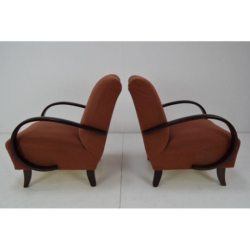 Pair of mid-century fabric and wood armchairs by Jindrich Halabala, Czechoslovakia 1950s