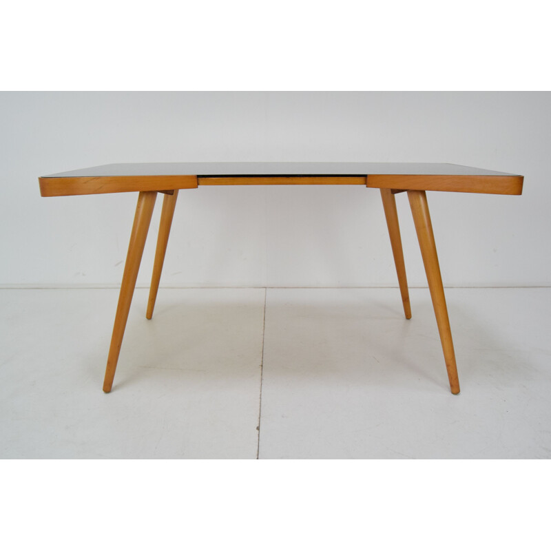 Mid-century wood and opaxite glass coffee table by Miroslav Navrátil, Czechoslovakia 1960s