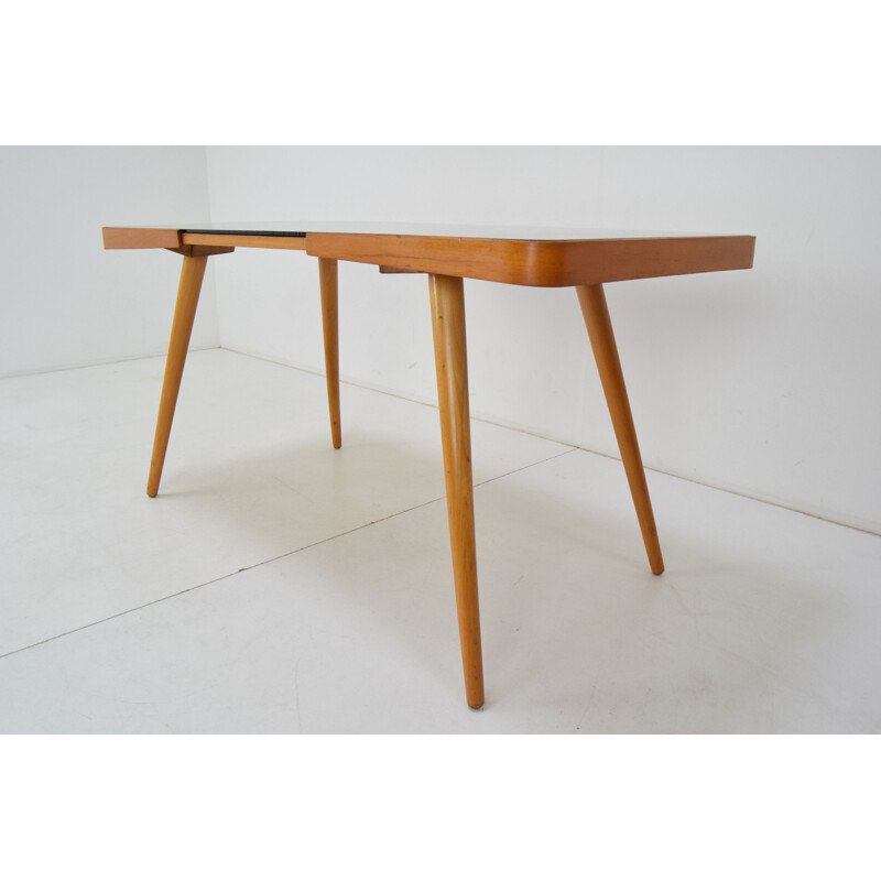 Mid-century wood and opaxite glass coffee table by Miroslav Navrátil, Czechoslovakia 1960s