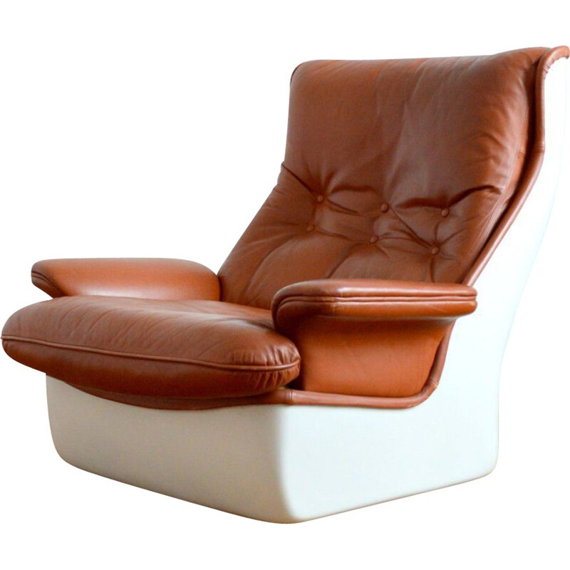 Vintage brown leather Orchid chair by Michel Cadestin for Airborne, 1970