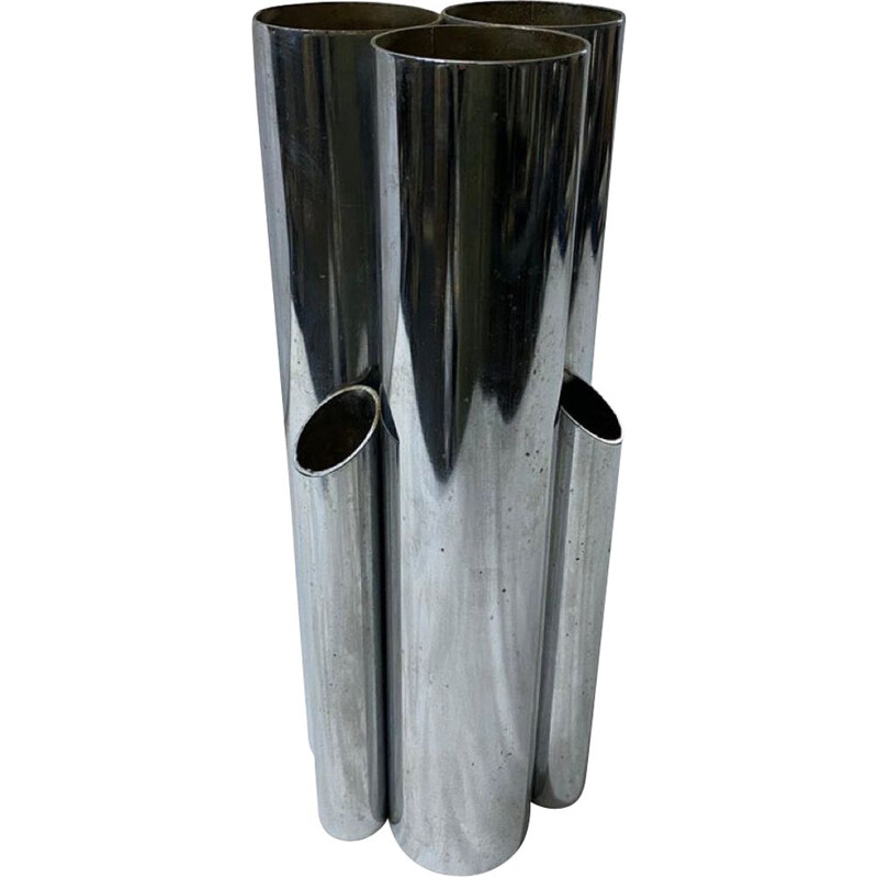 Multi vase vintage moderniste en métal argenté, Italie 1980