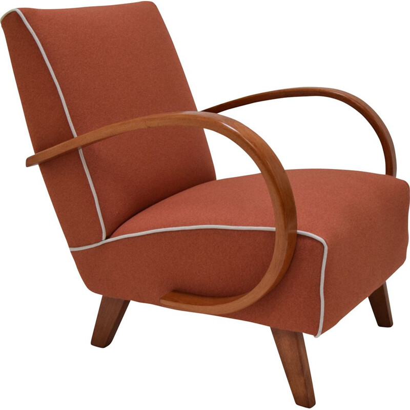 Mid-century fabric and wood armchair by Jindrich Halabala, Czechoslovakia 1950s