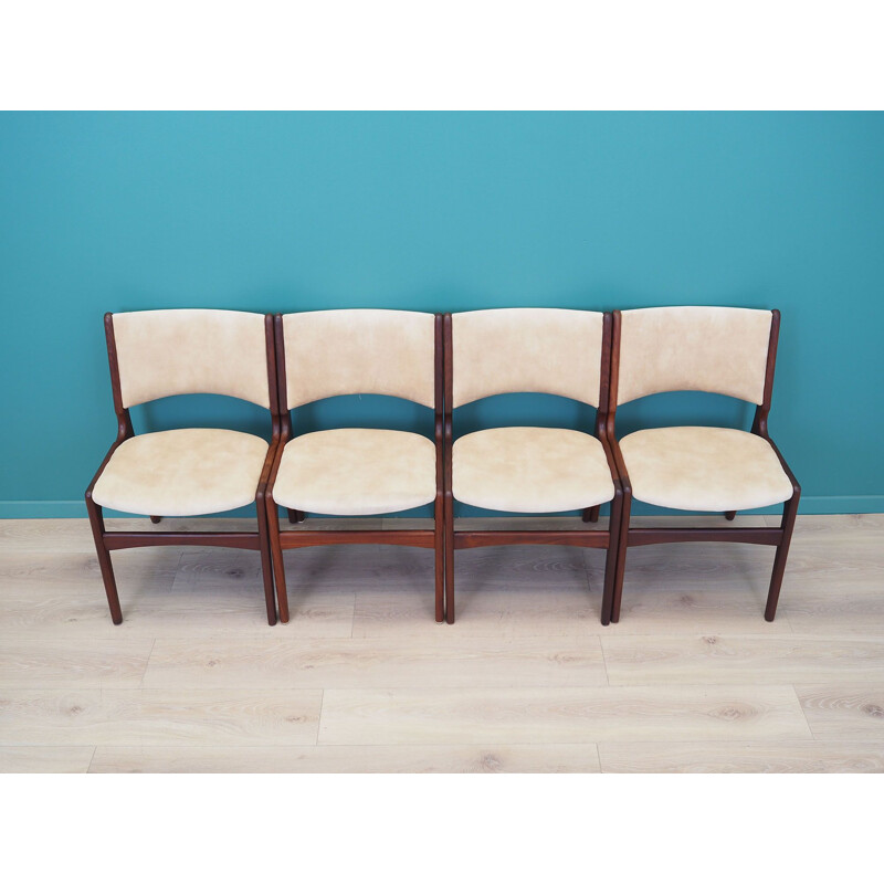 Set of 4 vintage teak and fabric chairs by Henning Kjaernulf, Denmark 1970s