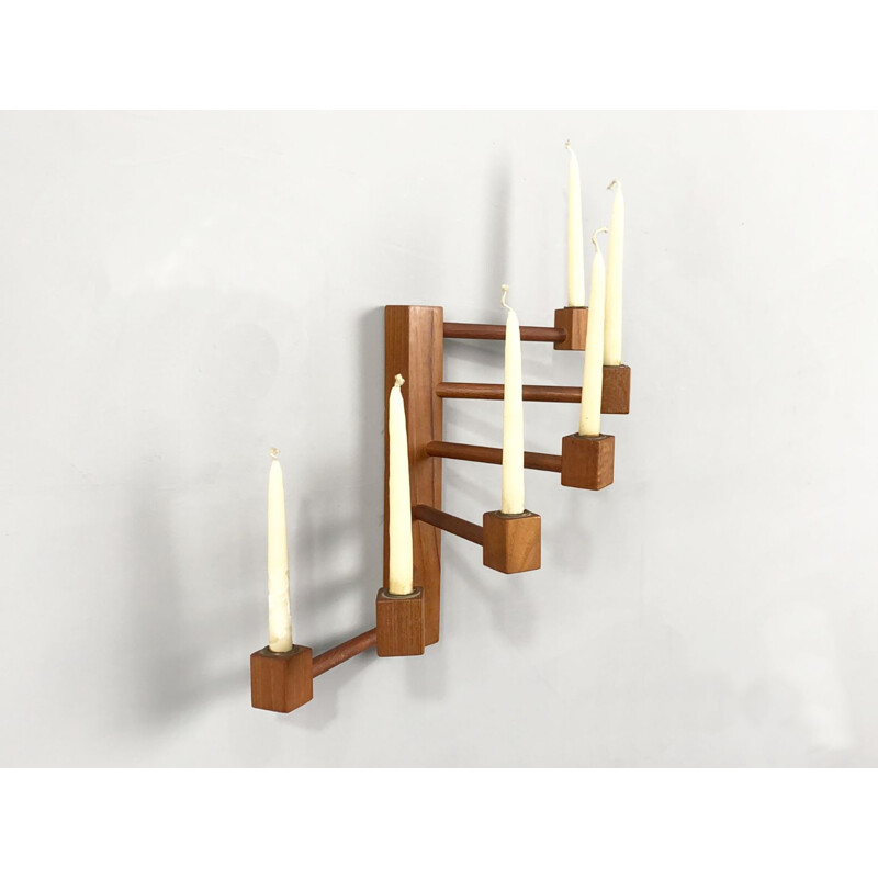 Mid century teak wood wall candlestick, Denmark 1960s