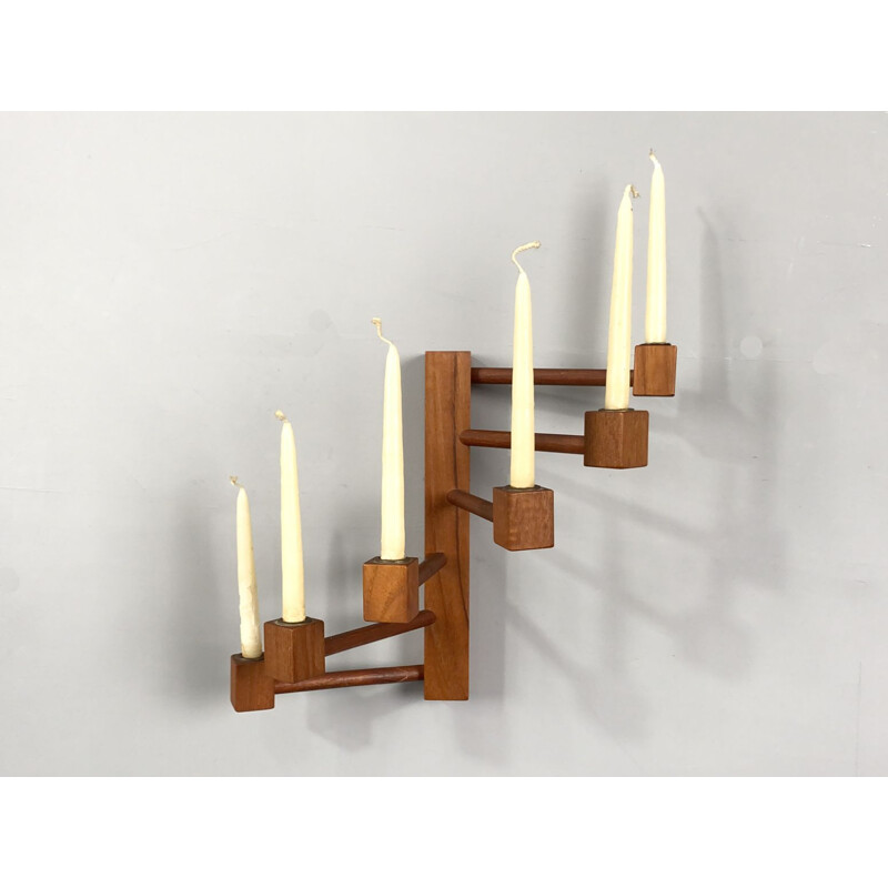 Mid century teak wood wall candlestick, Denmark 1960s