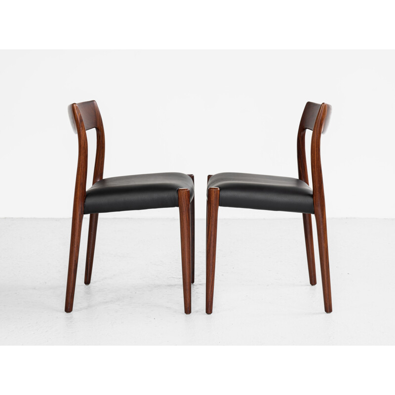 Set of 6 vintage chairs in rosewood and leather by Niels Otto Møller for J.L. Møllers Møbelfabrik, Denmark 1960s
