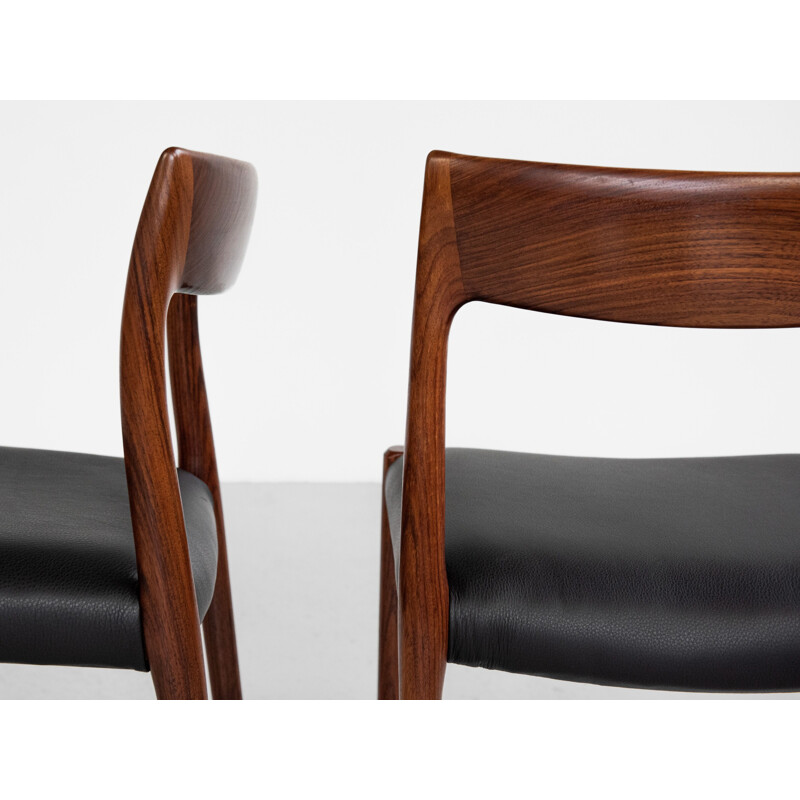 Set of 6 vintage chairs in rosewood and leather by Niels Otto Møller for J.L. Møllers Møbelfabrik, Denmark 1960s