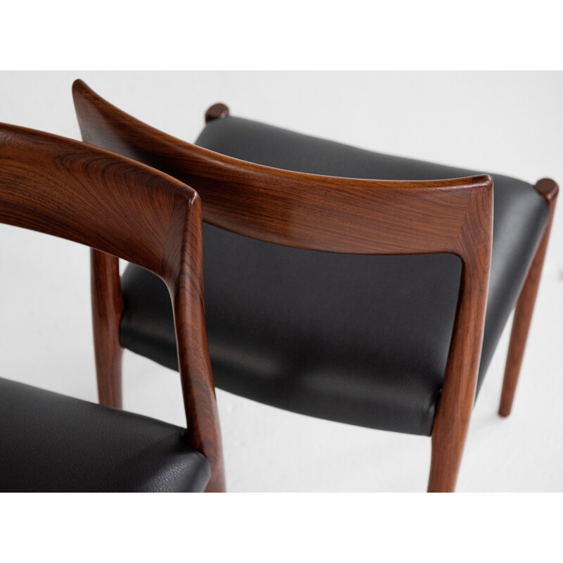 Set of 6 vintage chairs in rosewood and leather by Niels Otto Møller for J.L. Møllers Møbelfabrik, Denmark 1960s