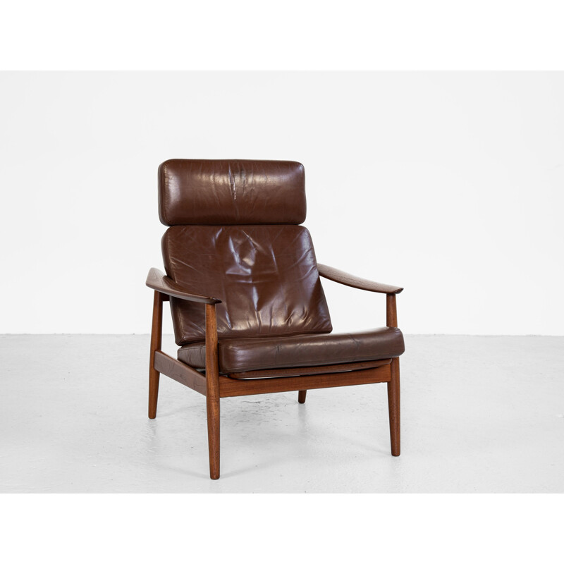 Mid century lounge chair in teak and leather by Arne Vodder for France & Søn, Denmark 1960s