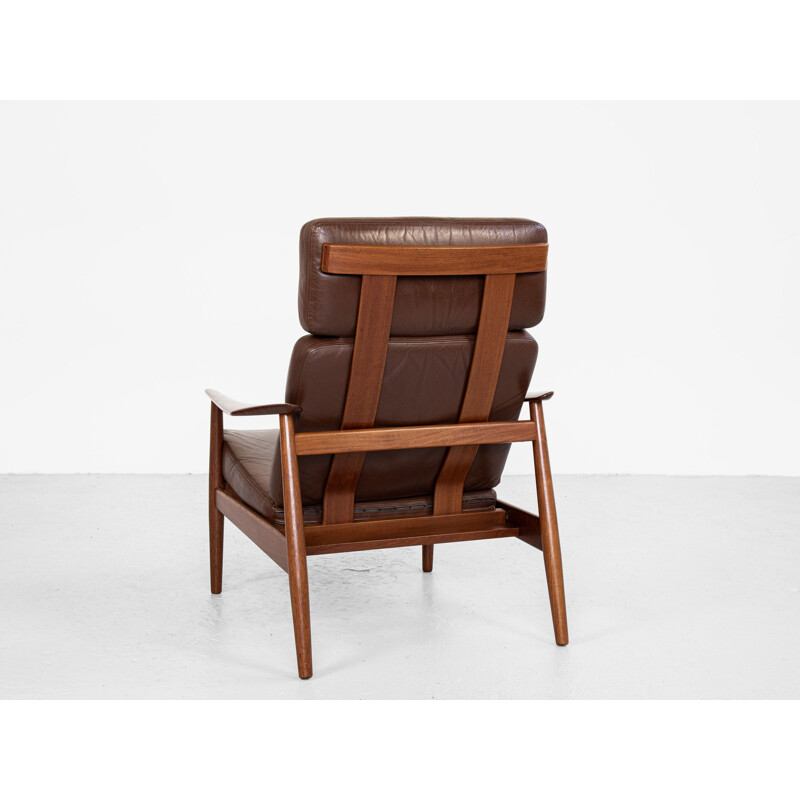 Fauteuil lounge vintage en teck et cuir par Arne Vodder pour France & Søn, Danemark 1960