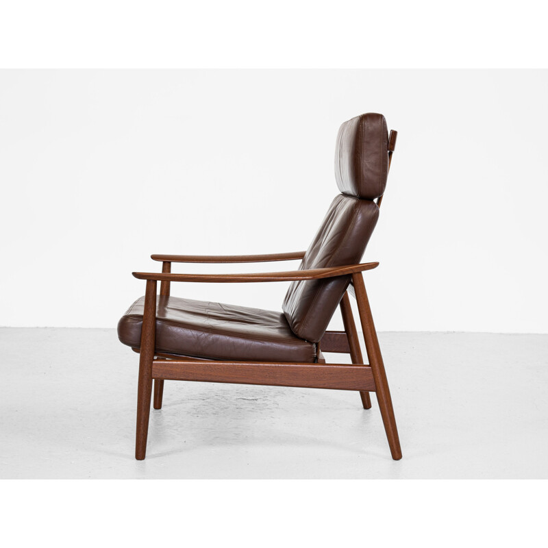 Fauteuil lounge vintage en teck et cuir par Arne Vodder pour France & Søn, Danemark 1960