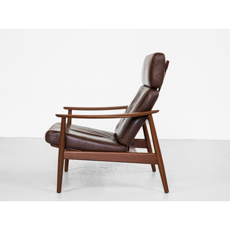 Cadeira Vintage de teca e cadeira de couro por Arne Vodder para França