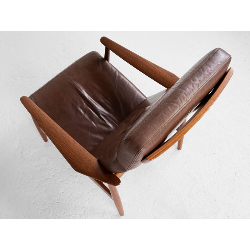 Cadeira Vintage de teca e cadeira de couro por Arne Vodder para França