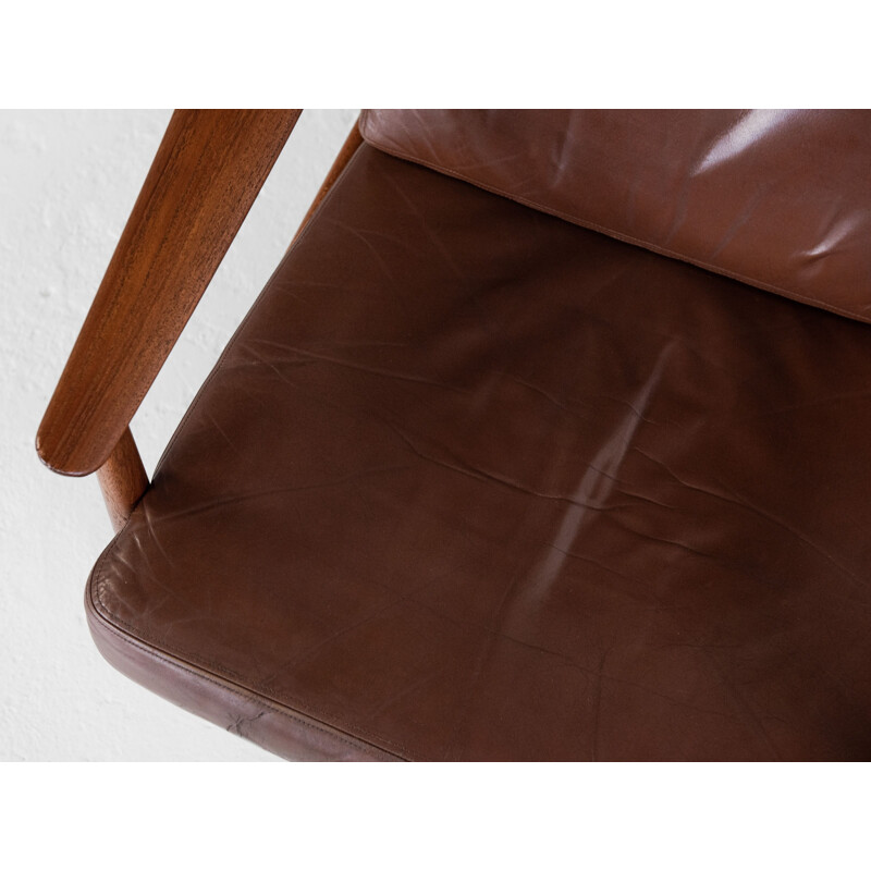 Mid century lounge chair in teak and leather by Arne Vodder for France & Søn, Denmark 1960s