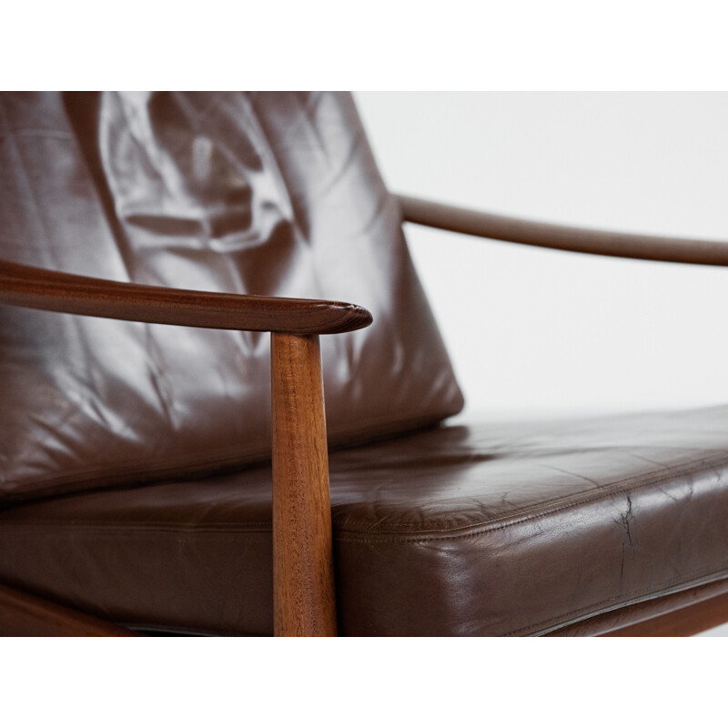 Vintage-Lounge-Sessel aus Teakholz und Leder von Arne Vodder für France