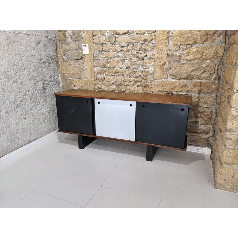 Vintage black and white mahogany Bloc sideboard by Charlotte Perriand, 1950