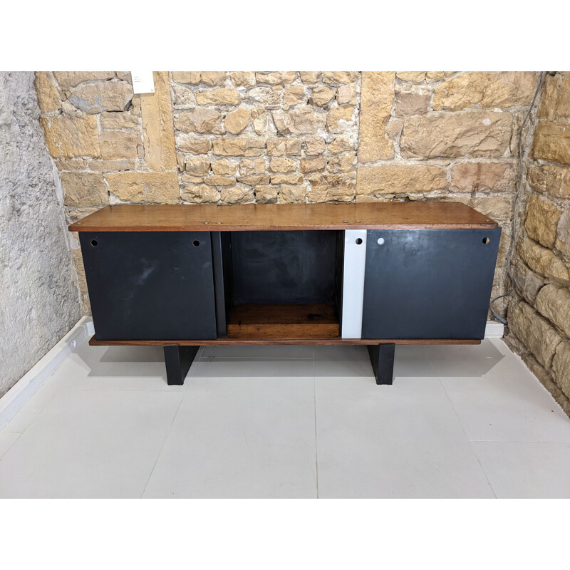 Vintage black and white mahogany Bloc sideboard by Charlotte Perriand, 1950