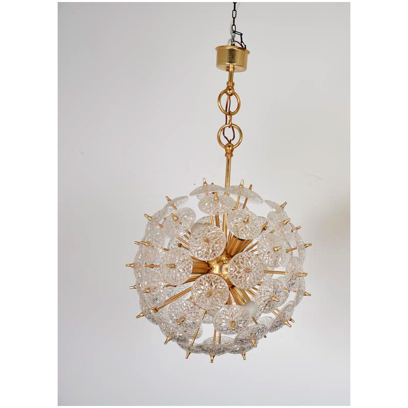 Vintage crystal and brass chandelier by Emil Stejnar for Val Saint Lambert, Belgium