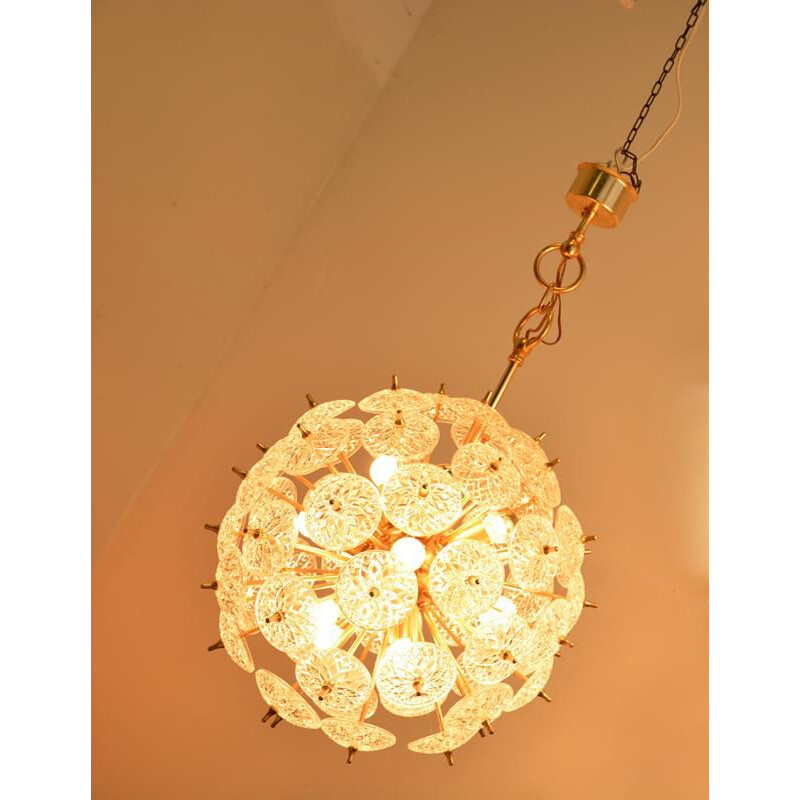 Vintage crystal and brass chandelier by Emil Stejnar for Val Saint Lambert, Belgium