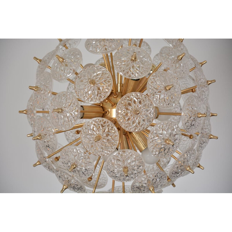 Vintage crystal and brass chandelier by Emil Stejnar for Val Saint Lambert, Belgium