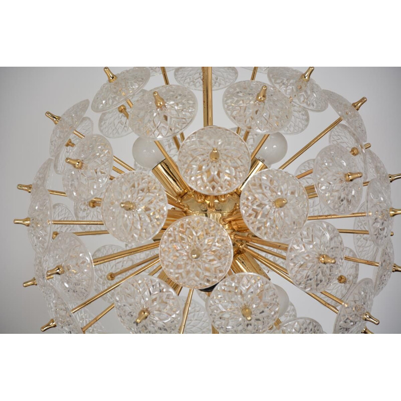 Vintage crystal and brass chandelier by Emil Stejnar for Val Saint Lambert, Belgium